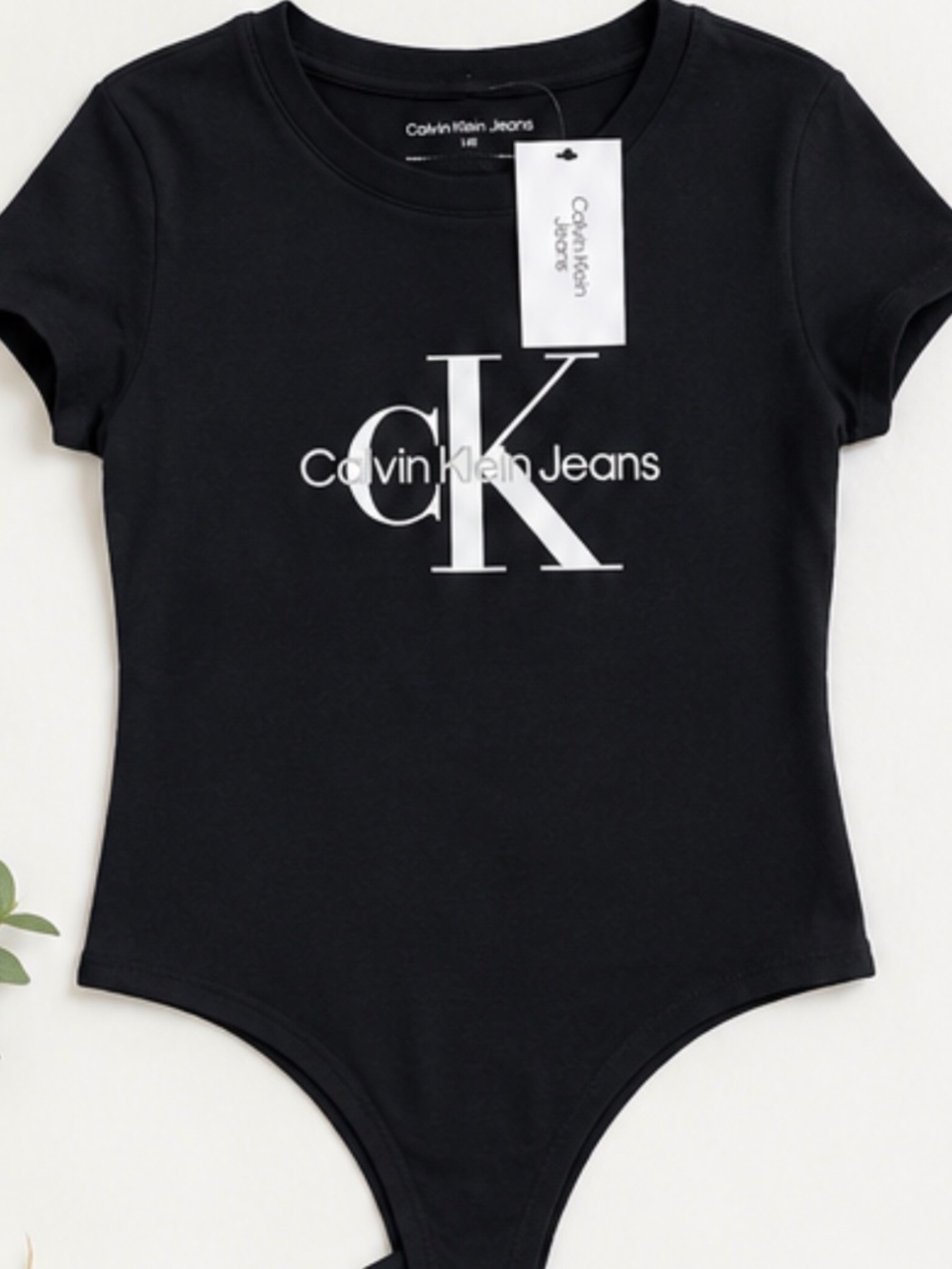 CALVIN KLEIN Black Logo Bodysuit- Size L - NWT